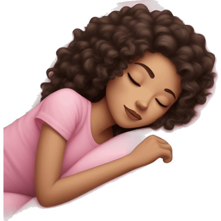 Sleeping girl on pink pillow dark curly hair pale skin emoji