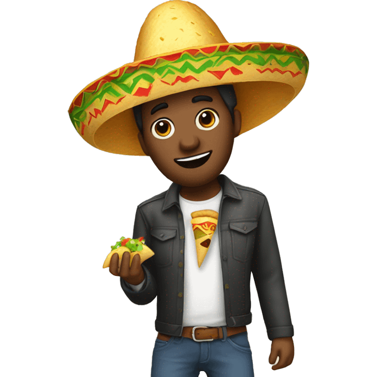 man wearing a sombrero while eating a taco emoji