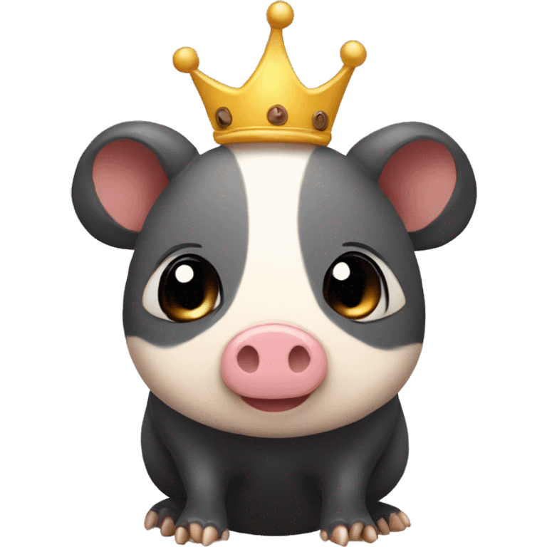 Black piebald chubby round armadillo pig panda centipede armadillo wearing a crown emoji