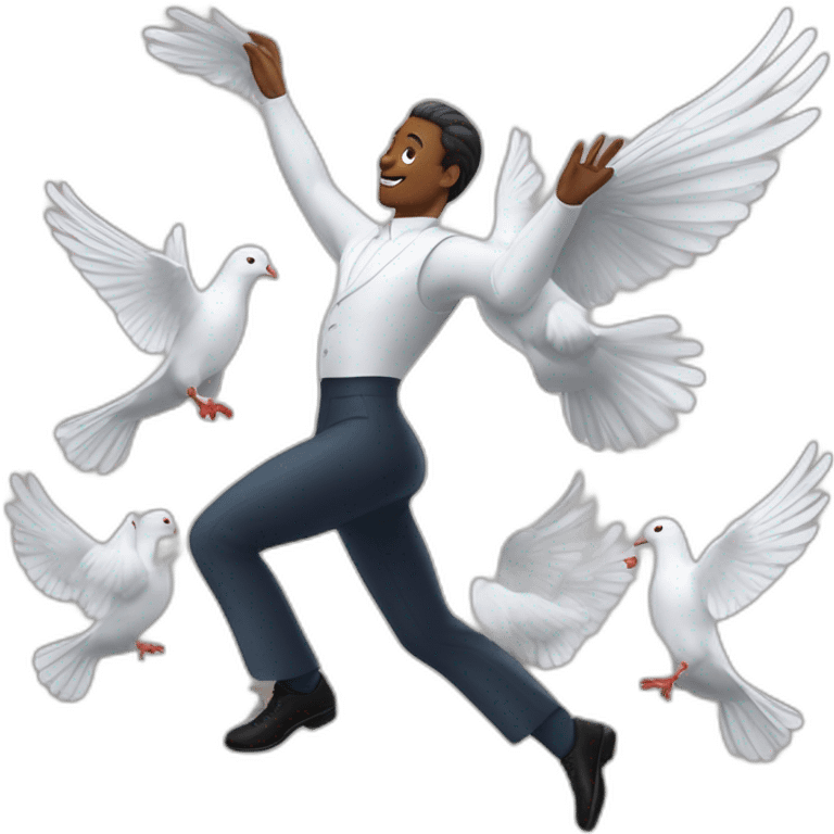 Homme blanc de peau qui danse avec les pigeons emoji