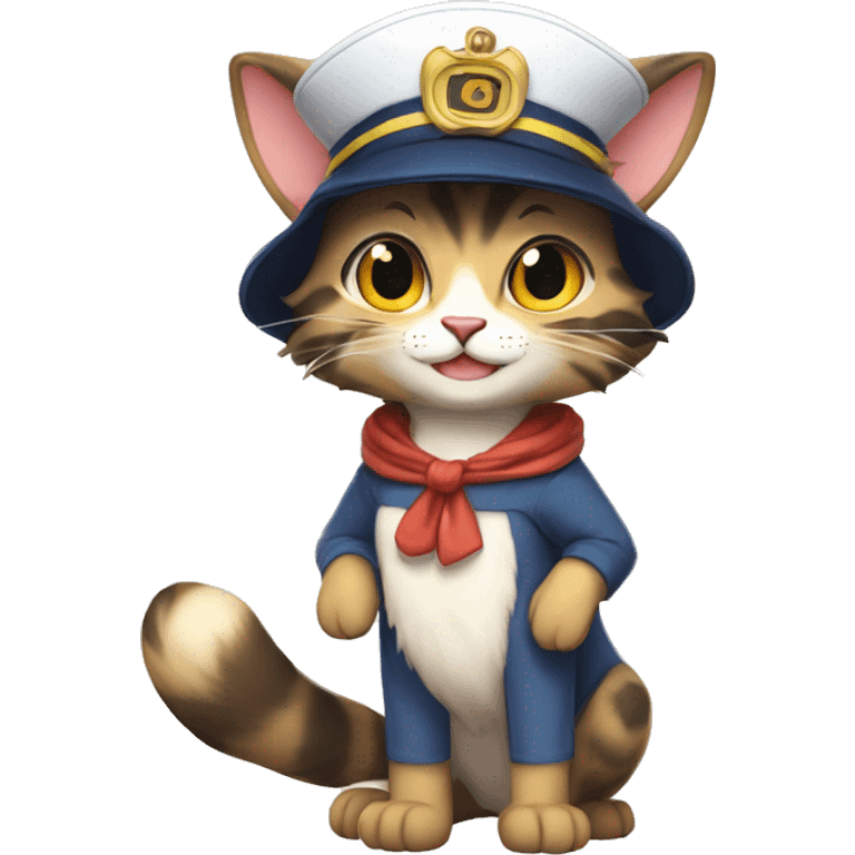 Anthro Fur-Sona feline-Fakémon with a sailor-hat-cap Full Body emoji