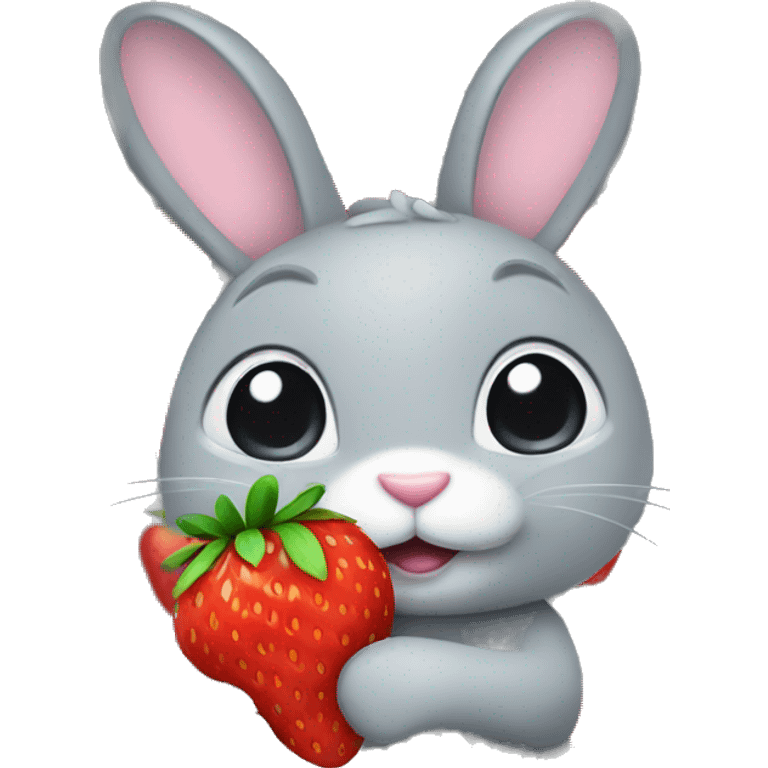 a grey Bunny holding a strawberry emoji