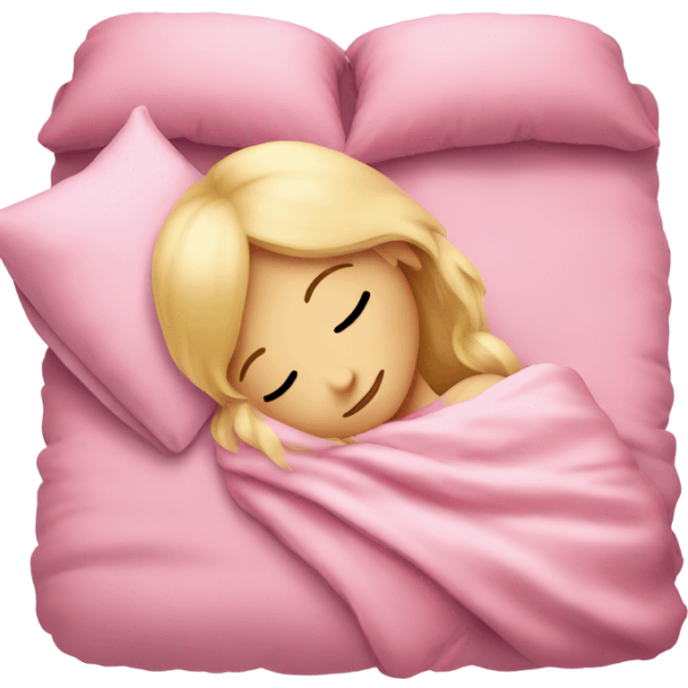 blonde girl sleeping on side with pink blanket emoji