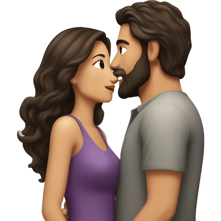 Brunette man with beard kissing brunette woman with long hair emoji