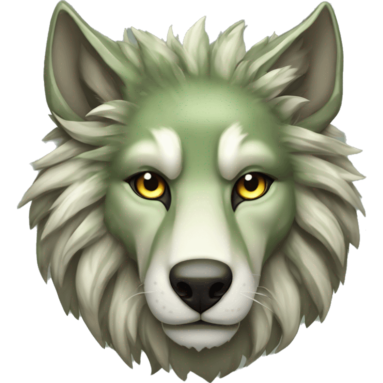 Musty green olive gray brown camo wolf face lion face dragon face sparkling glittering wolf emoji