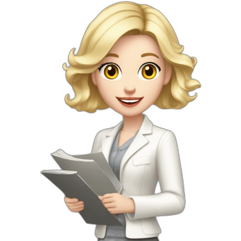 pale skin woman interior designer with cold blonde middle length hair, gray eyes, White classical jacket, blouse, Gray skirt holding a color palette in the hands emoji