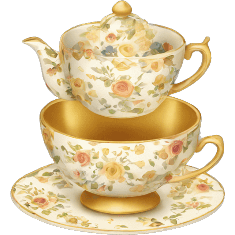 Golden teacup with floral pattern  emoji