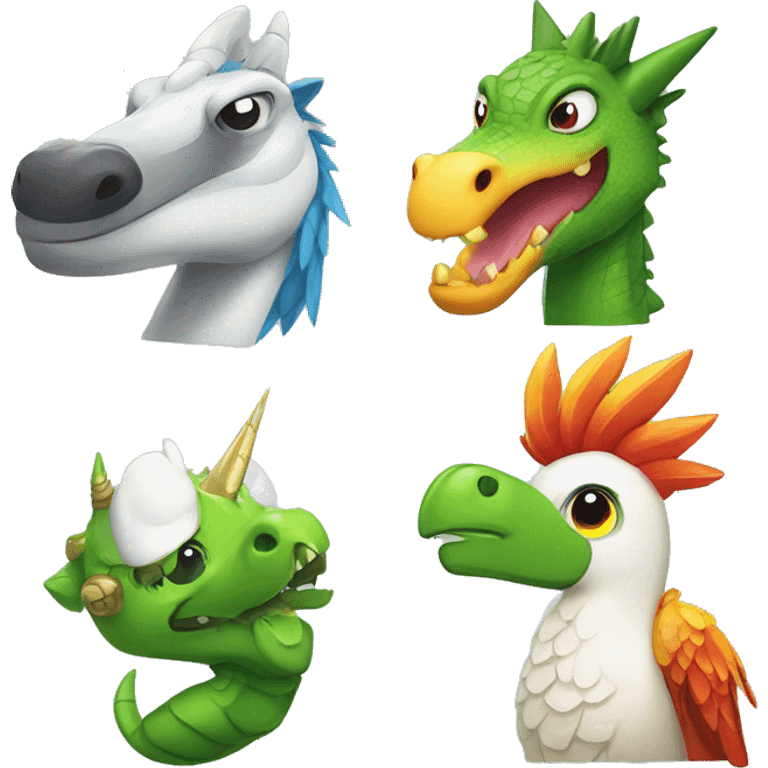 Crocodile bird Phoenix, dragon, unicorn and panda emoji