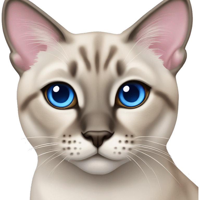 Lynx point Siamese with crossed blue eyes and pink nose emoji