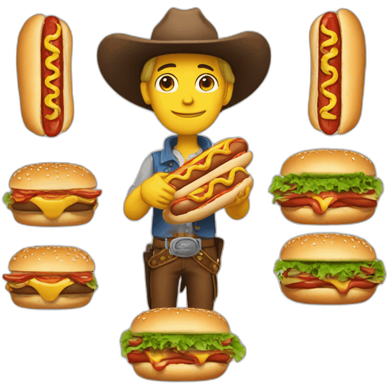 Cowboy eating hotdog and make hamburger emoji