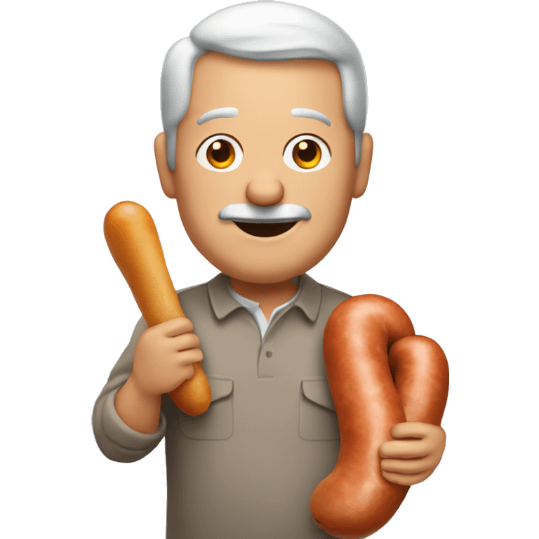 50-year-old man holding a big sausage emoji