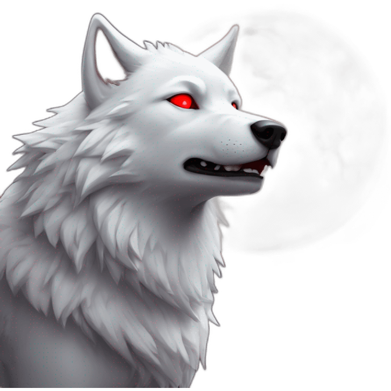 White wolf with red eyes howling at the red  moon emoji