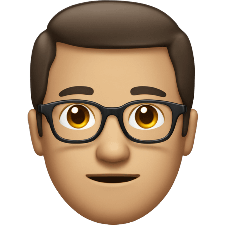 emoji with a rectangular glasses and a large square nose, dark brown hair with two symmetrical semicircles on both sides that pull back his forehead emoji