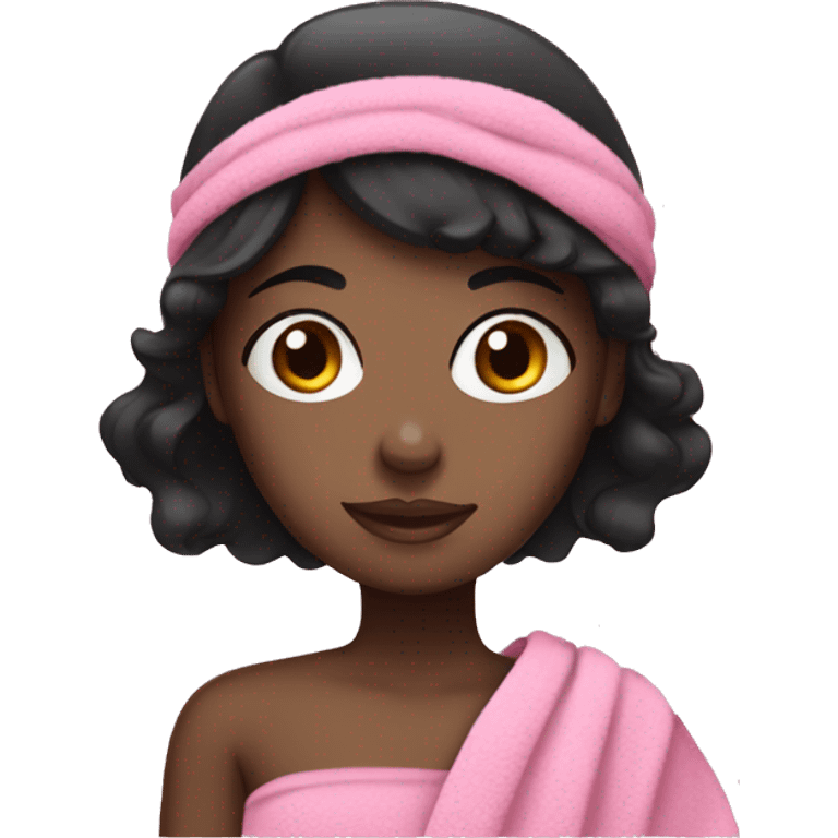 Black hair girl with pink towel emoji