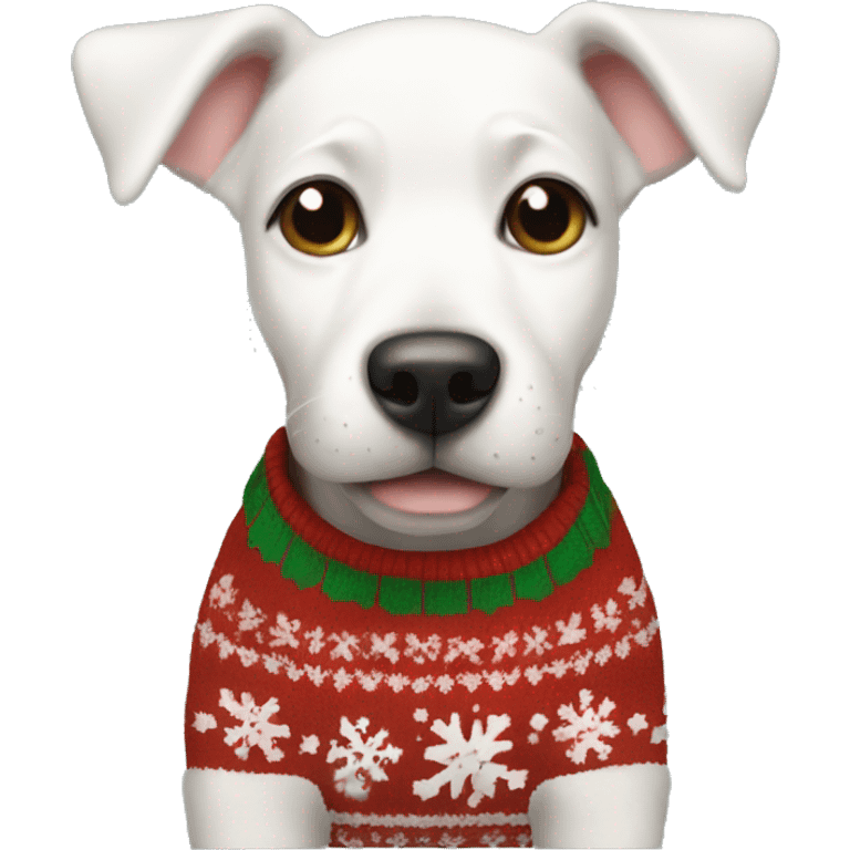 White short haired puppy in Christmas sweater  emoji