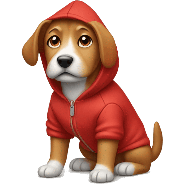 Make a dog wear a little red hoodie emoji