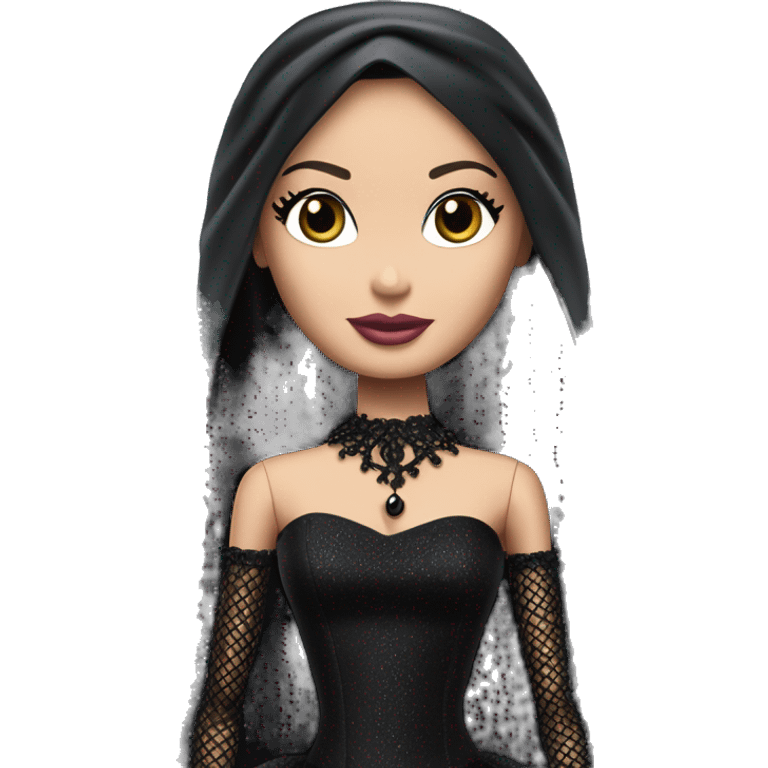 Principessa Barbie, teen Morticia Addams,cute,showing off, show full body,happily mourning accessories veil emoji