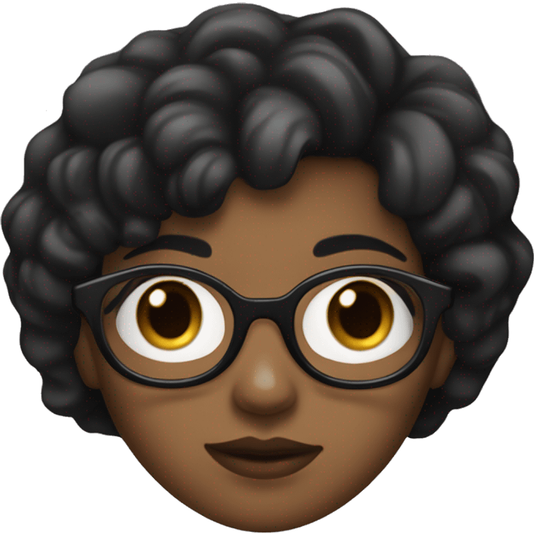 A girl with slightly dark skin and short black wavy hair with glasses and smaller eyes and plump lips emoji