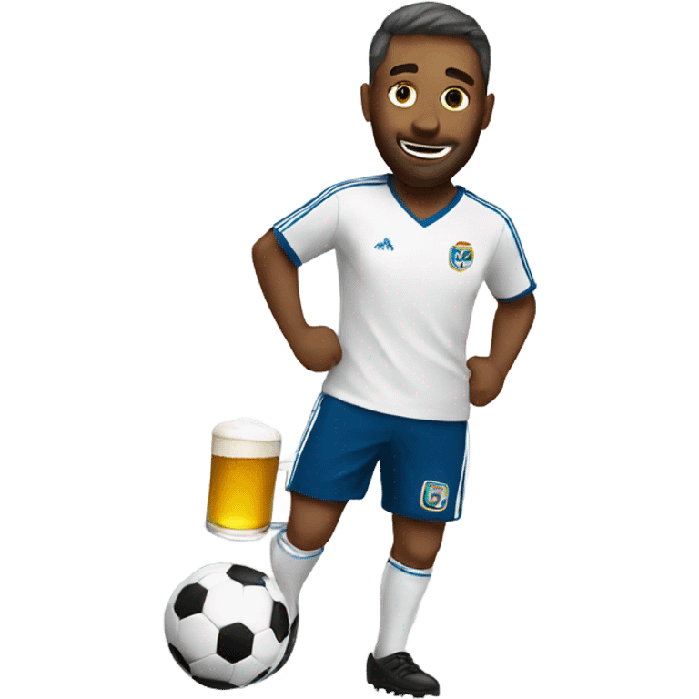 Man with beer playing soccer emoji