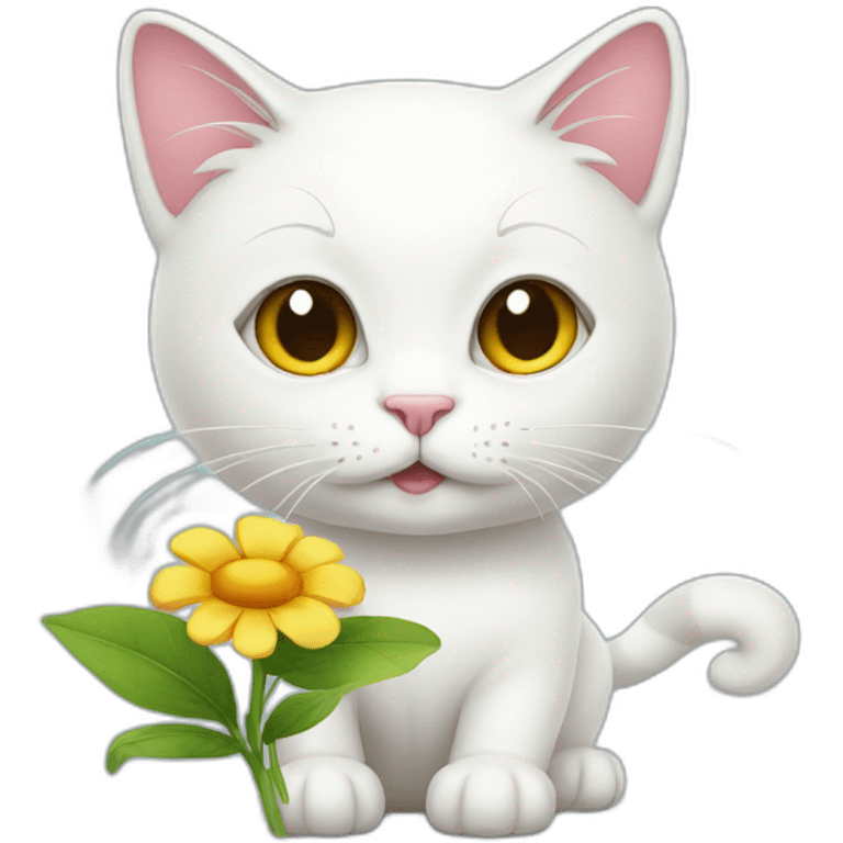 whire cat with a flower emoji