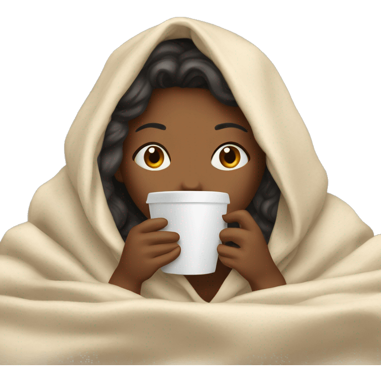 girl inside a blanket sipping coffee eyes closed emoji