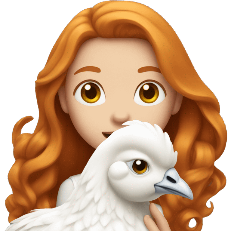 Ginger girl with Long hair and a white hen inside her Arms  emoji