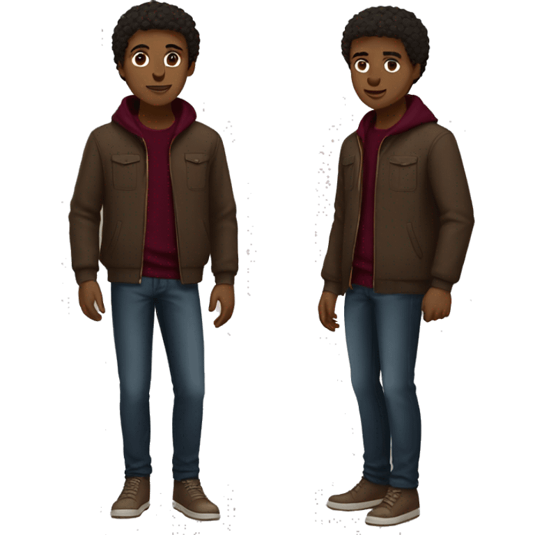 black boy, very short brown hair, brown eyes, full body, young, brown jacket with burgundy sweater emoji