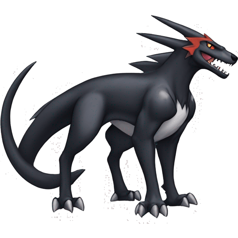 Black Cool Edgy Nargacuga-Garchomp-Houndoom-Sergal Fakémon-Digimon with Edgy markings,  full body emoji