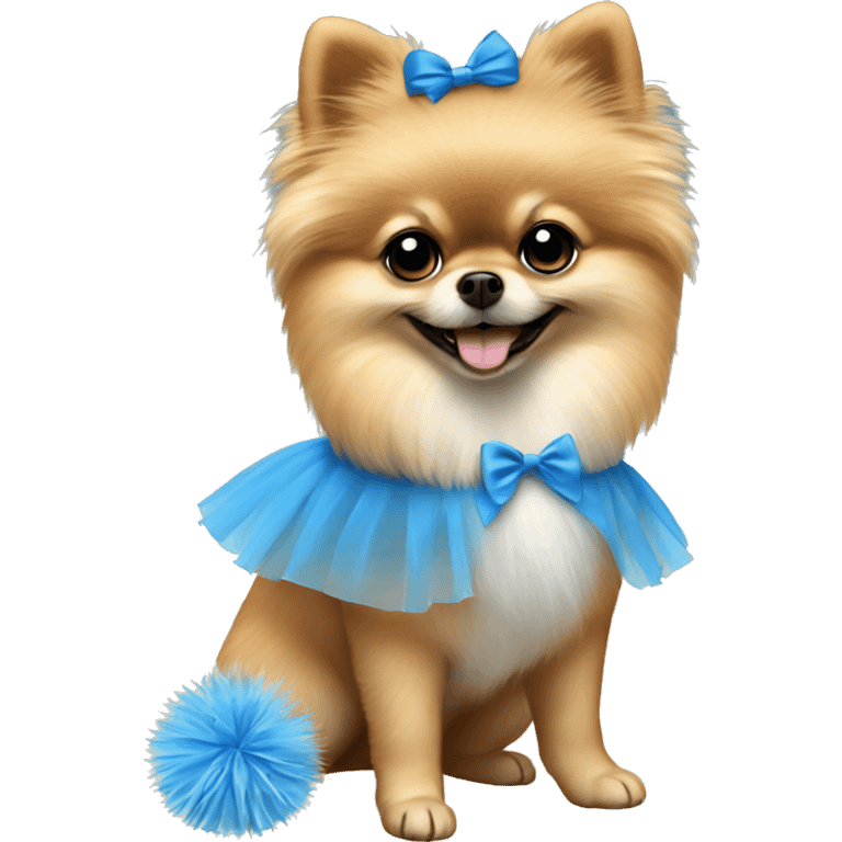 A pomeranian with a blue ballet tutu emoji