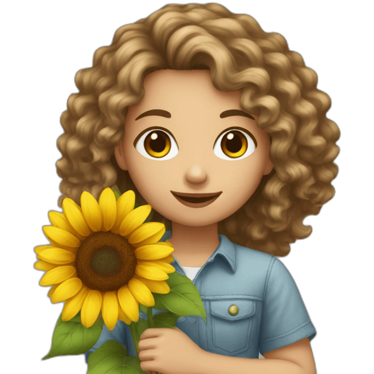 curly hair white girl holding sunflower emoji