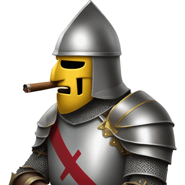 a crusading knight smokes a cigar without paying attention to anyone. emoji