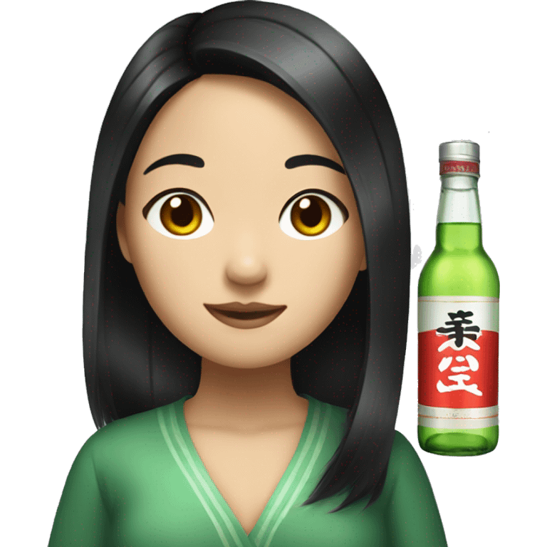 black hair Asian girl with soju emoji