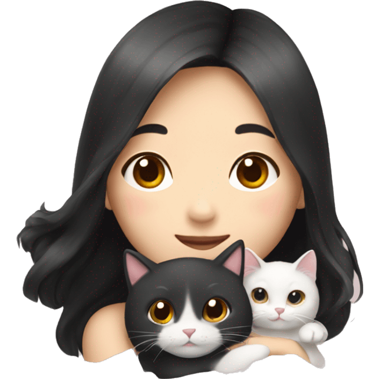 Korean girl with long black hair holding two cats emoji