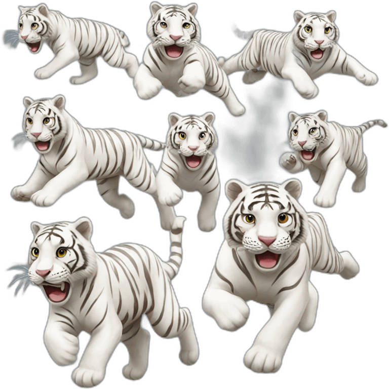 Running five white tigers emoji