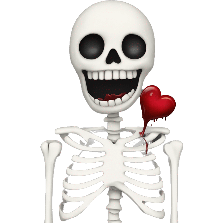 Skeleton holding a black bleeding heart emoji