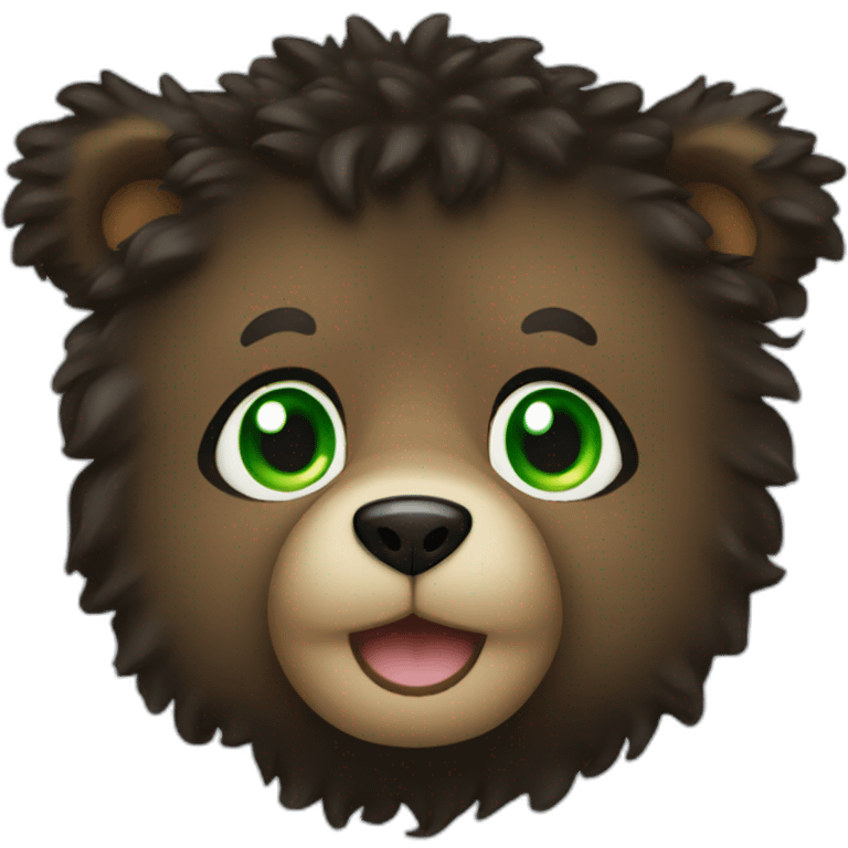 Bear with green eyes and black curly hair emoji