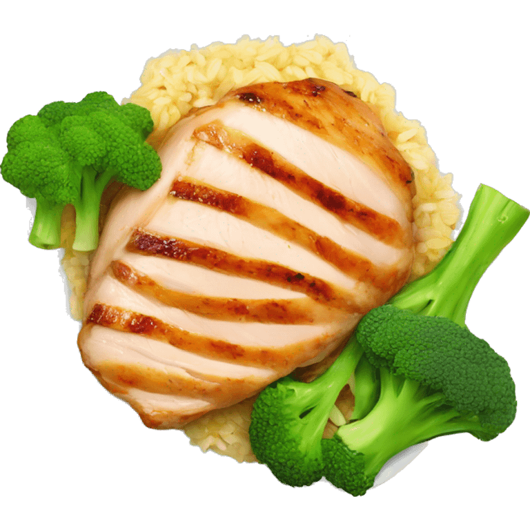 chicken breast, broccoli, and rice emoji