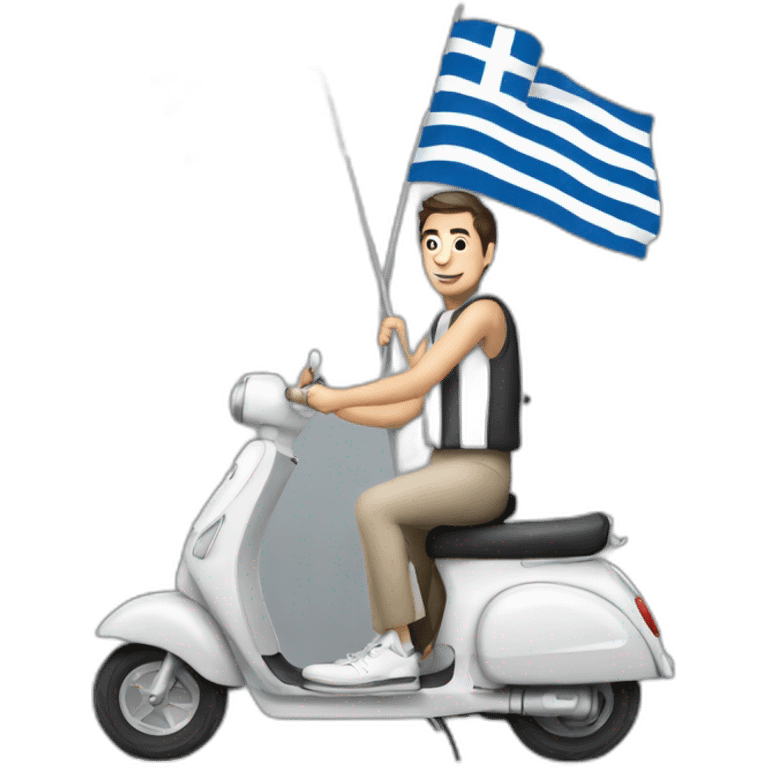 Tall thin man on scooter with greek flag emoji