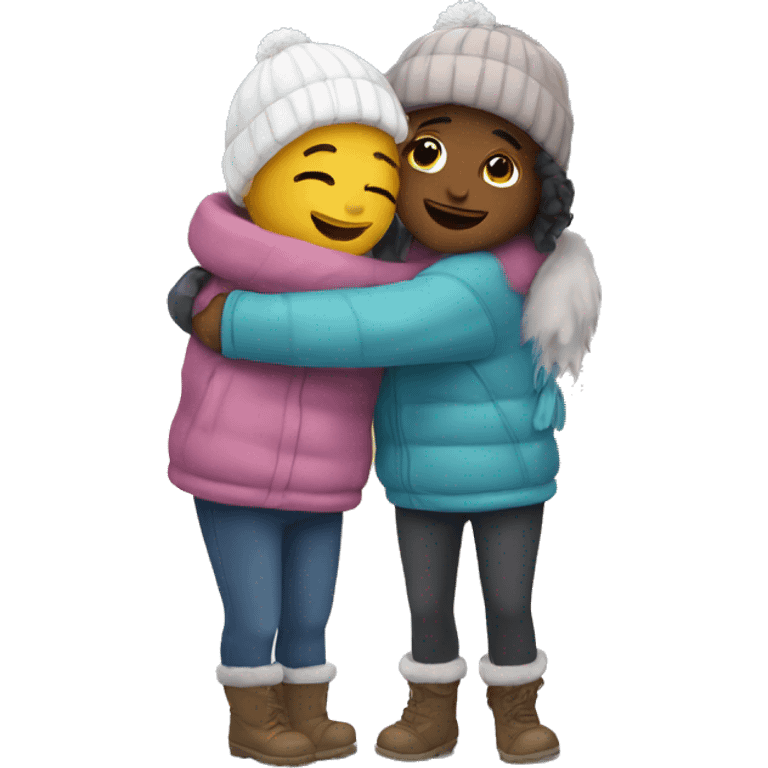 2 best friends hugging in the winter emoji