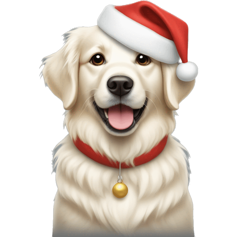 White golden retriever with santa hat emoji