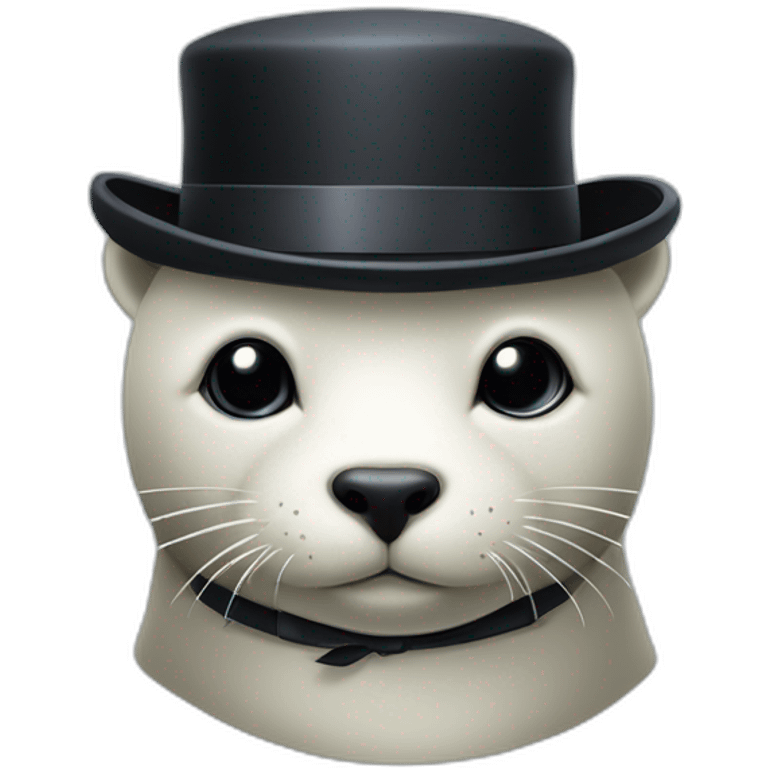 White seal naked with closed eyes just wearing tie and small black hat and with briefcase emoji