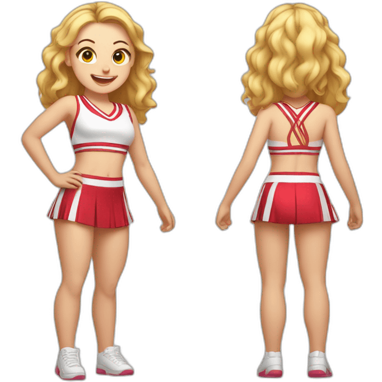 Full body Caucasian curvy cheerleader back and front views emoji