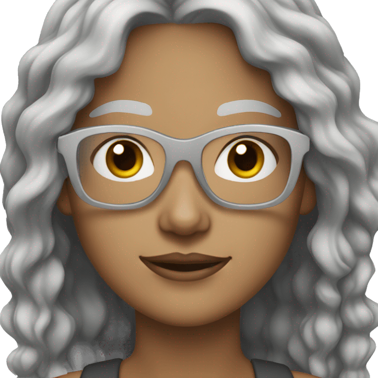 Black glasses Caucasian Woman brown eyebrows grey hair white skin emoji