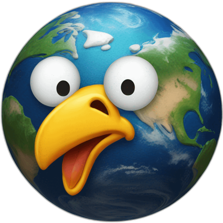 planet Earth with a cartoon chicken face with raised eyebrow emoji