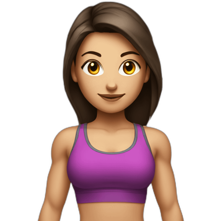 Brunette fitness girl with a barbell on her shoulders emoji