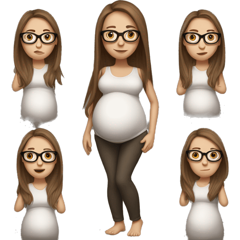 Pregnant White woman with long straight brown hair and glasses emoji