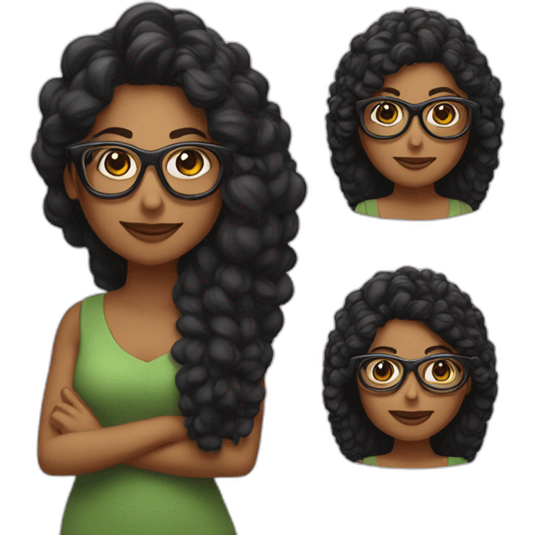 Maestra bonita con gafas pelo negro largo emoji