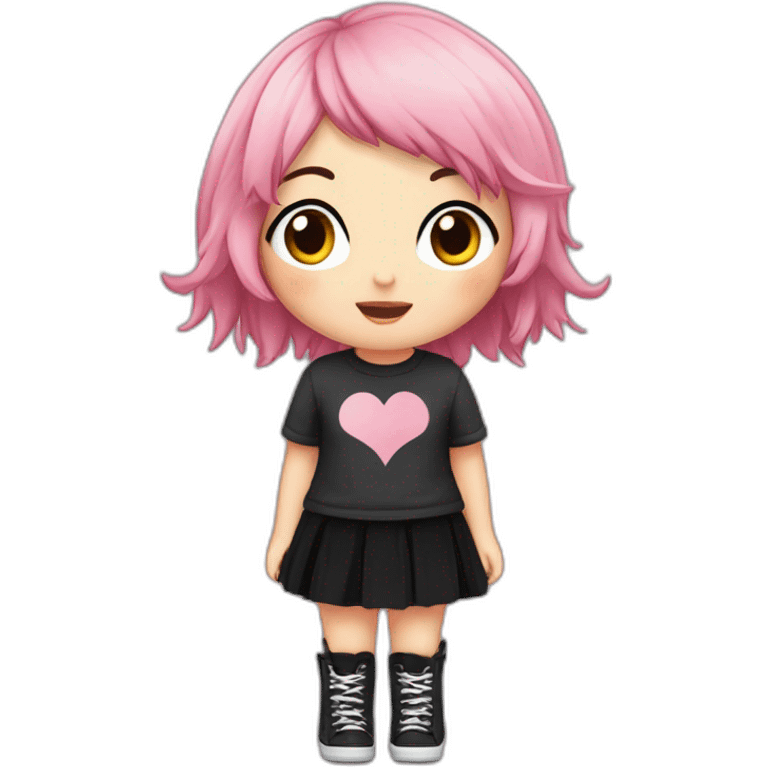 Full body Front view curvy emo girl pink hair sits on the floor straight view hands up black skirt полосатые рваные чулки emoji