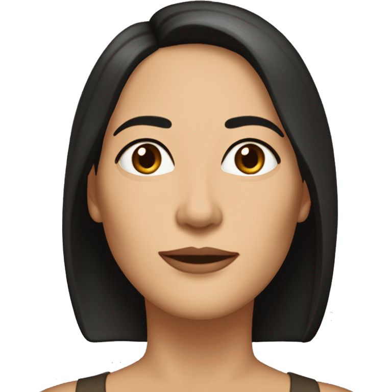 Middle-aged woman, black medium-long length hair, tan skin, aquiline nose, thin lips, dark brown eyes, medium thin brows, oval face emoji