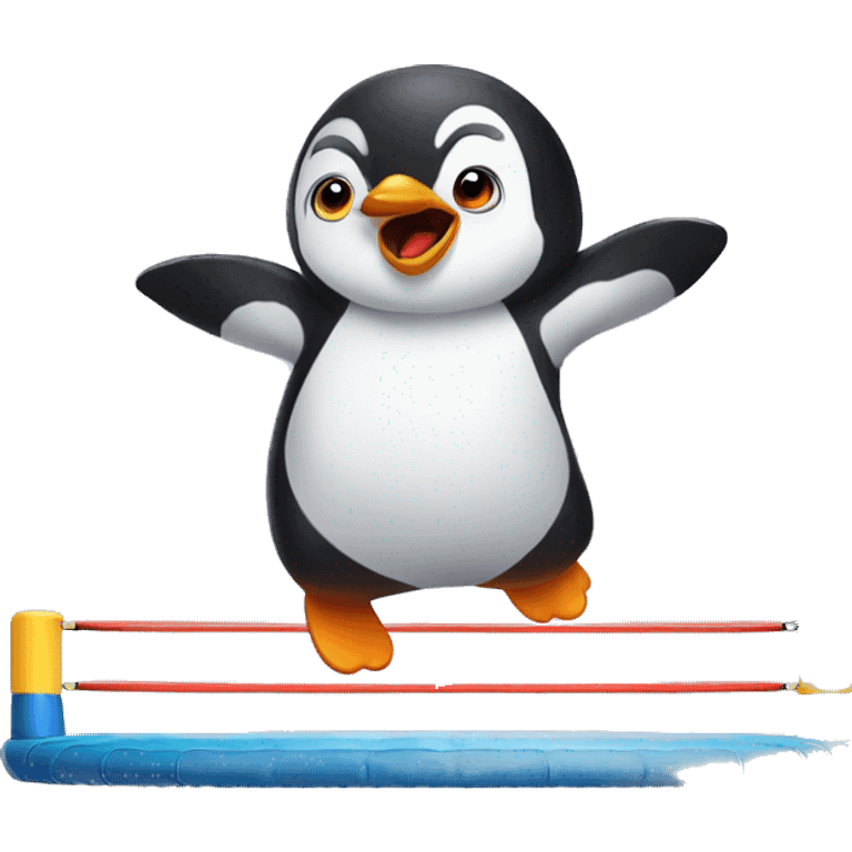 Little penguin jumping on the trampoline emoji